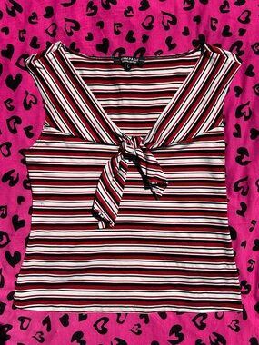 Rampage Black, White & Red Striped Tie-Front Camisole